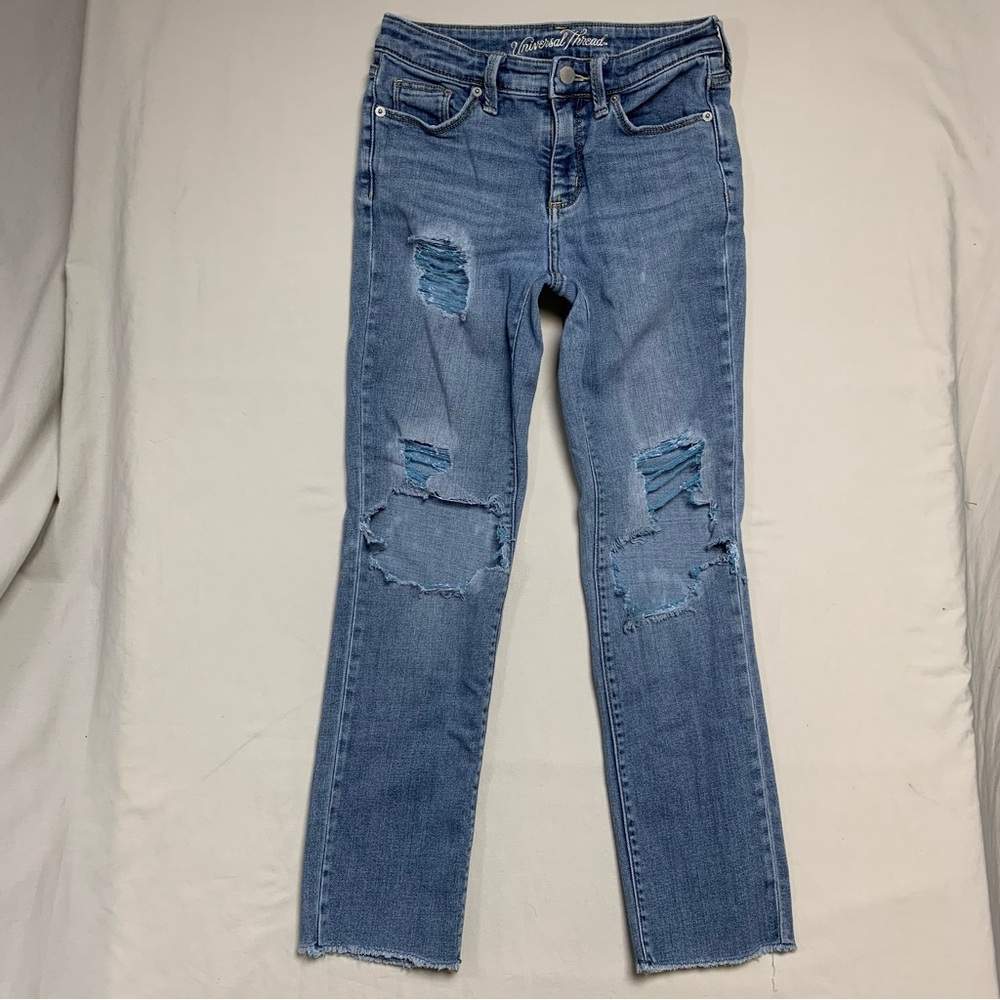 Blown Out Jeans Women's 0 GIrl 12 Destroyed Denim Straight High Rise Medium Wash